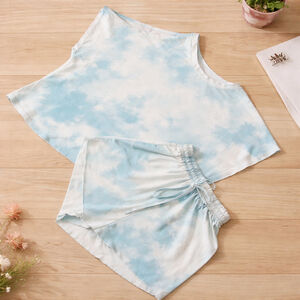 0100 Arolina tie dyed short set. White and Blue. NWOT Size Small